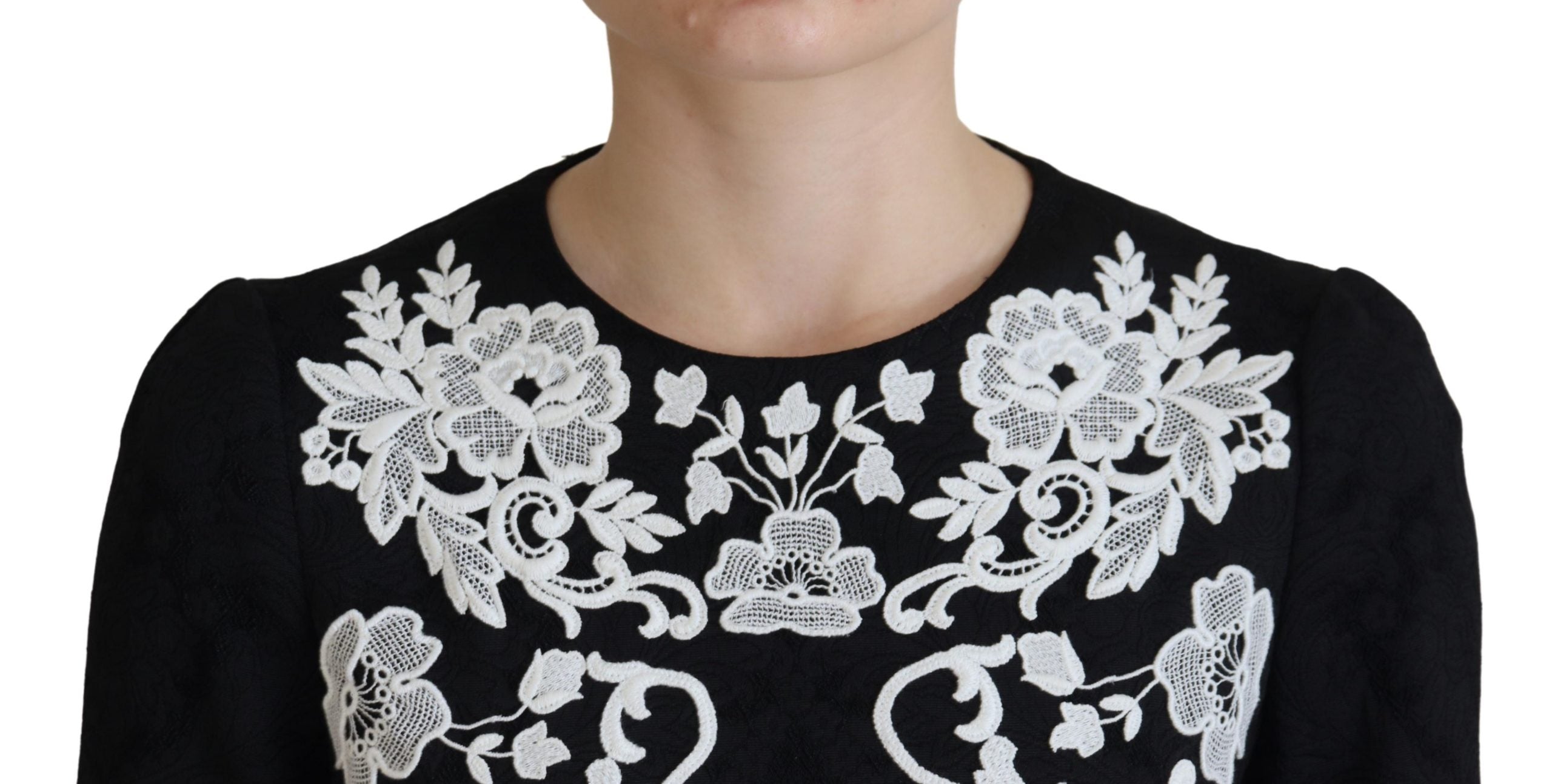 Dolce & Gabbana Black Lace-Trim Half-Sleeve A-Line Dress