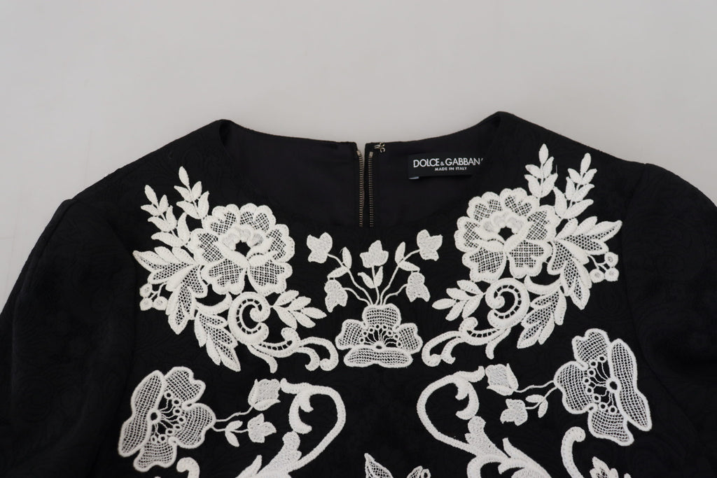 Dolce & Gabbana Black Lace-Trim Half-Sleeve A-Line Dress