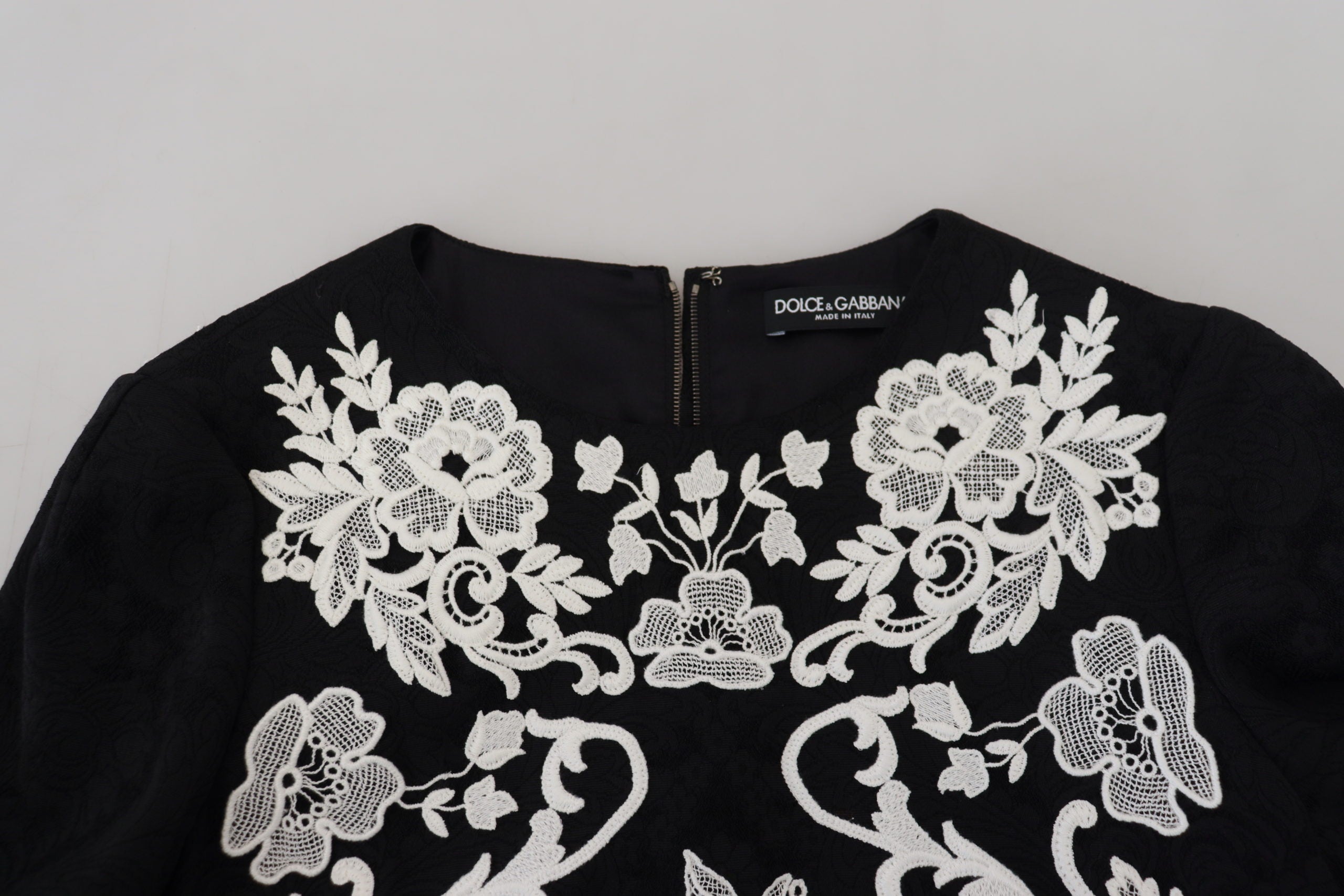 Dolce & Gabbana Black Lace-Trim Half-Sleeve A-Line Dress