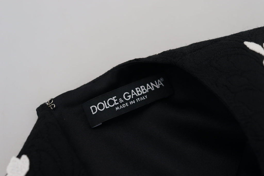 Dolce & Gabbana Black Lace-Trim Half-Sleeve A-Line Dress