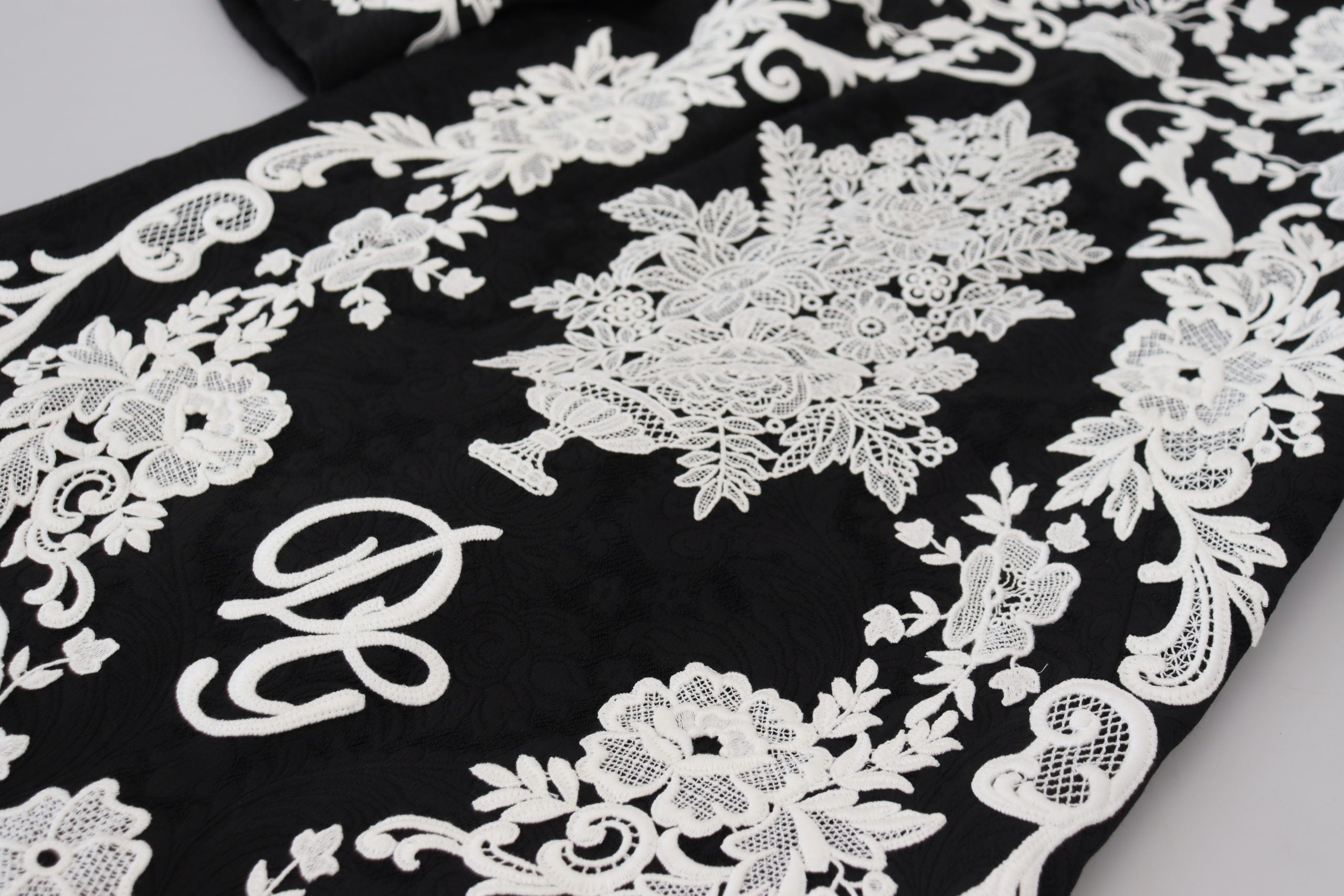 Dolce & Gabbana Black Lace-Trim Half-Sleeve A-Line Dress