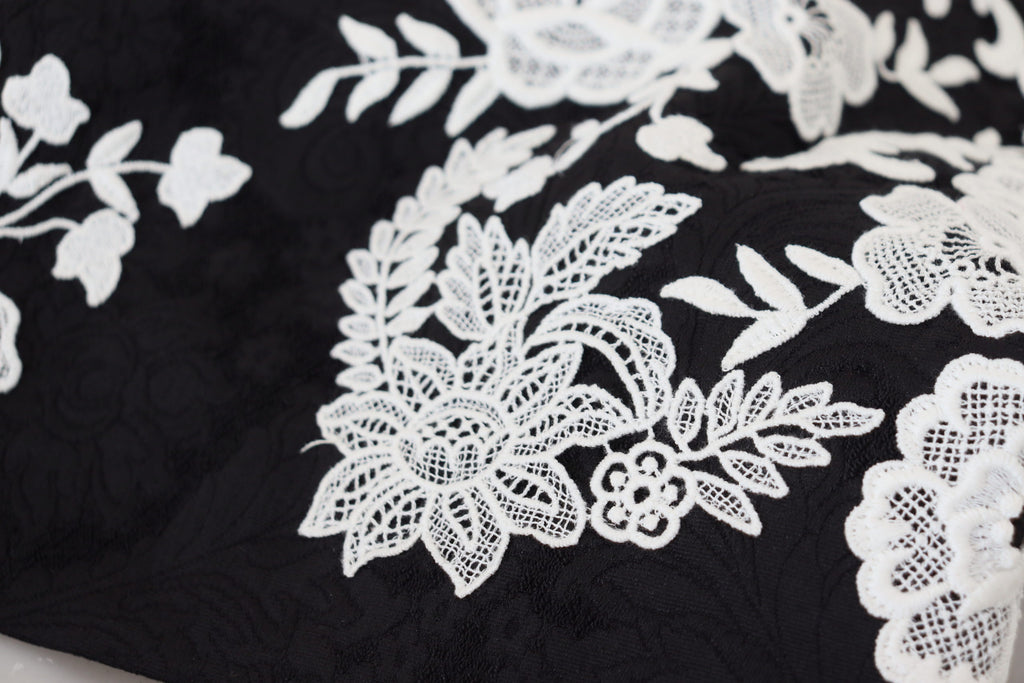 Dolce & Gabbana Black Lace-Trim Half-Sleeve A-Line Dress