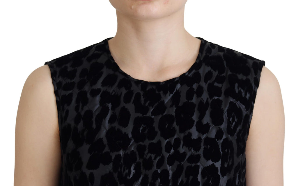 Dolce & Gabbana Schwarzes Leopard-Shift-Minikleid aus Polyester