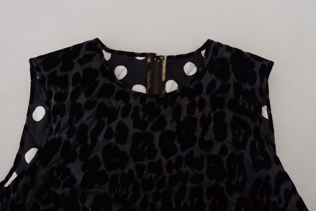 Dolce & Gabbana Schwarzes Leopard-Shift-Minikleid aus Polyester