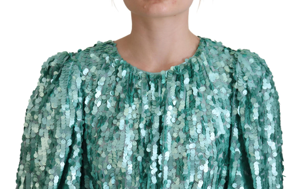 Dolce & Gabbana Blue Sequin Pleated A-line Midi Nylon Dress
