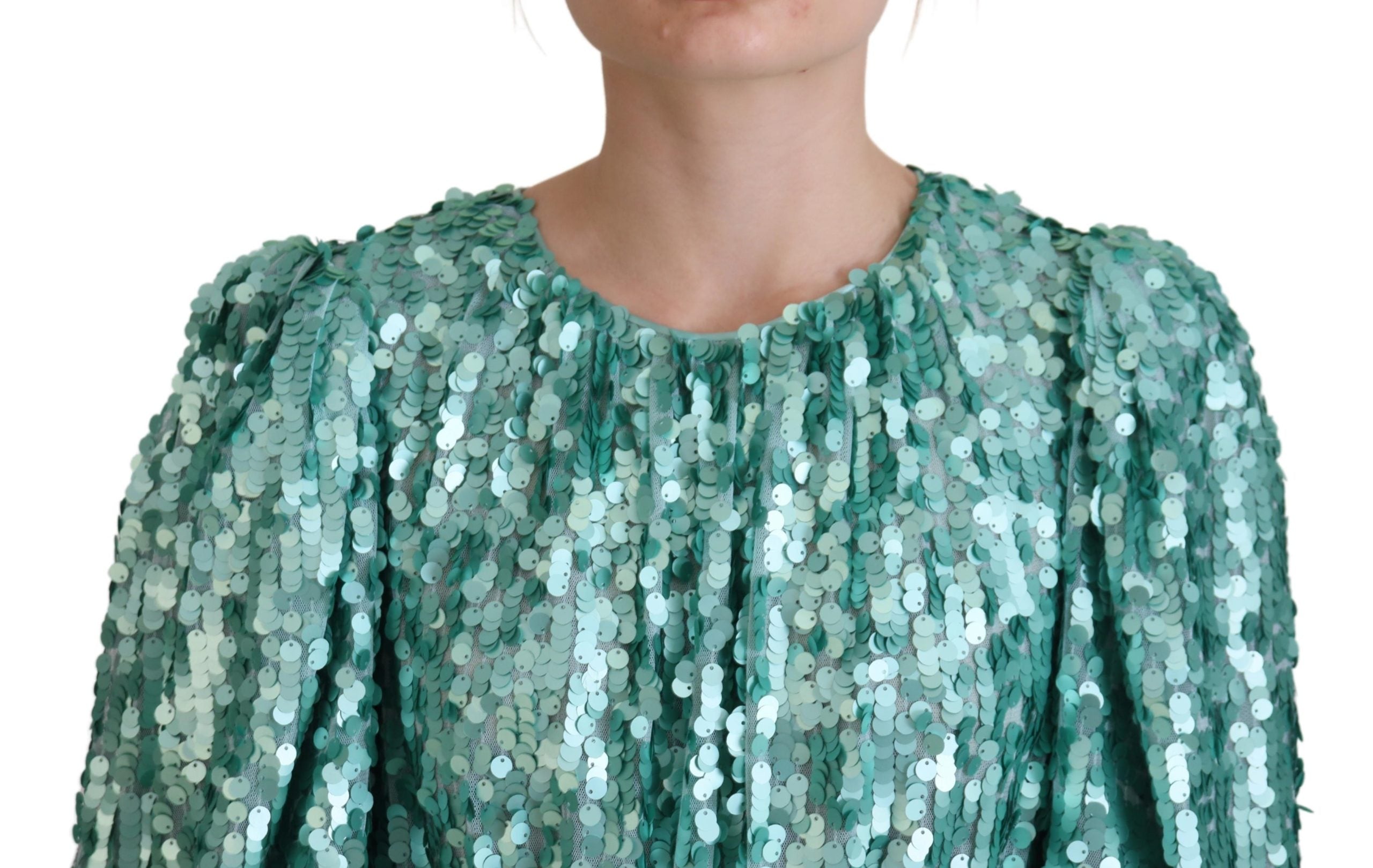 Dolce & Gabbana Blue Sequin Pleated A-line Midi Nylon Dress