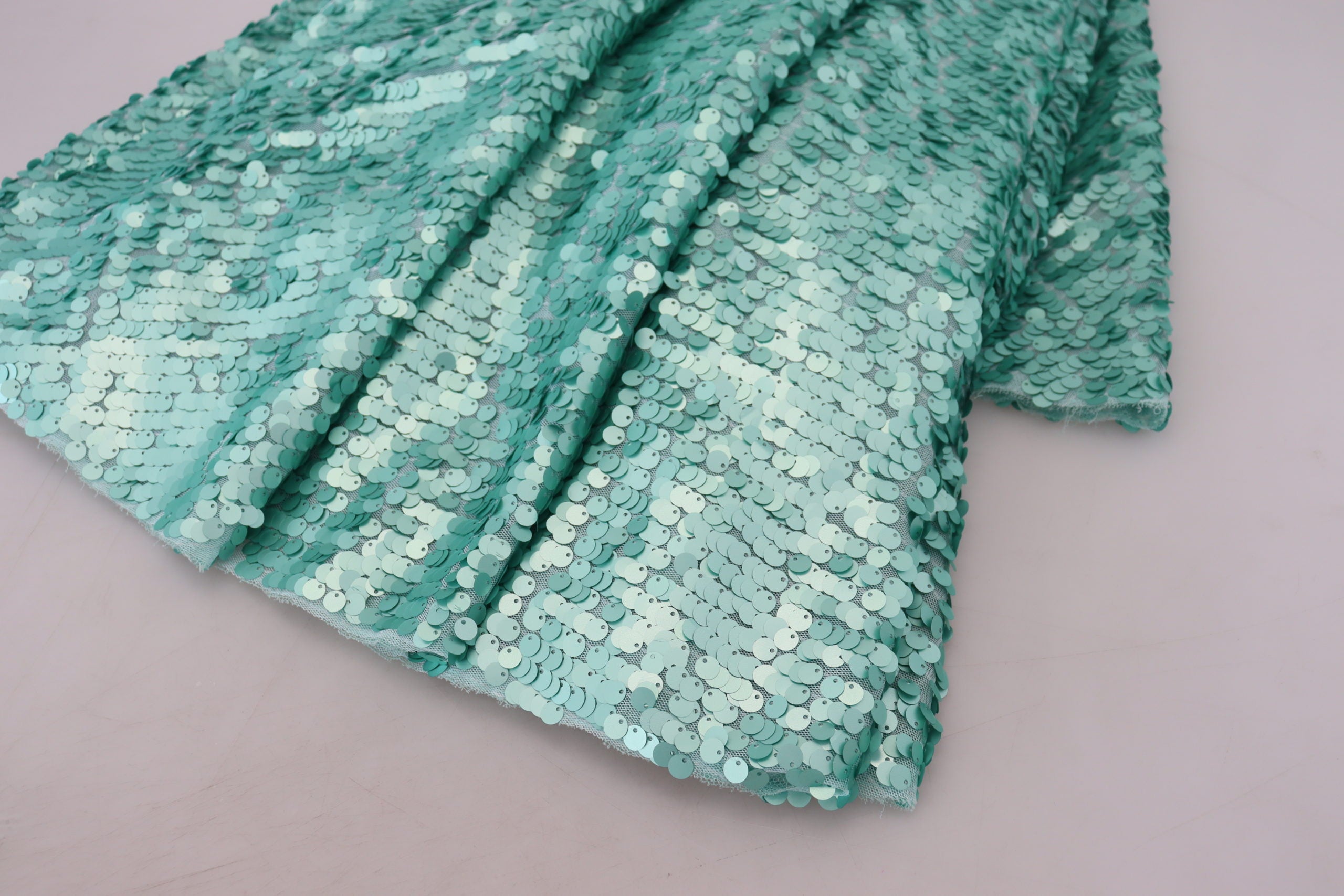 Dolce & Gabbana Blue Sequin Pleated A-line Midi Nylon Dress