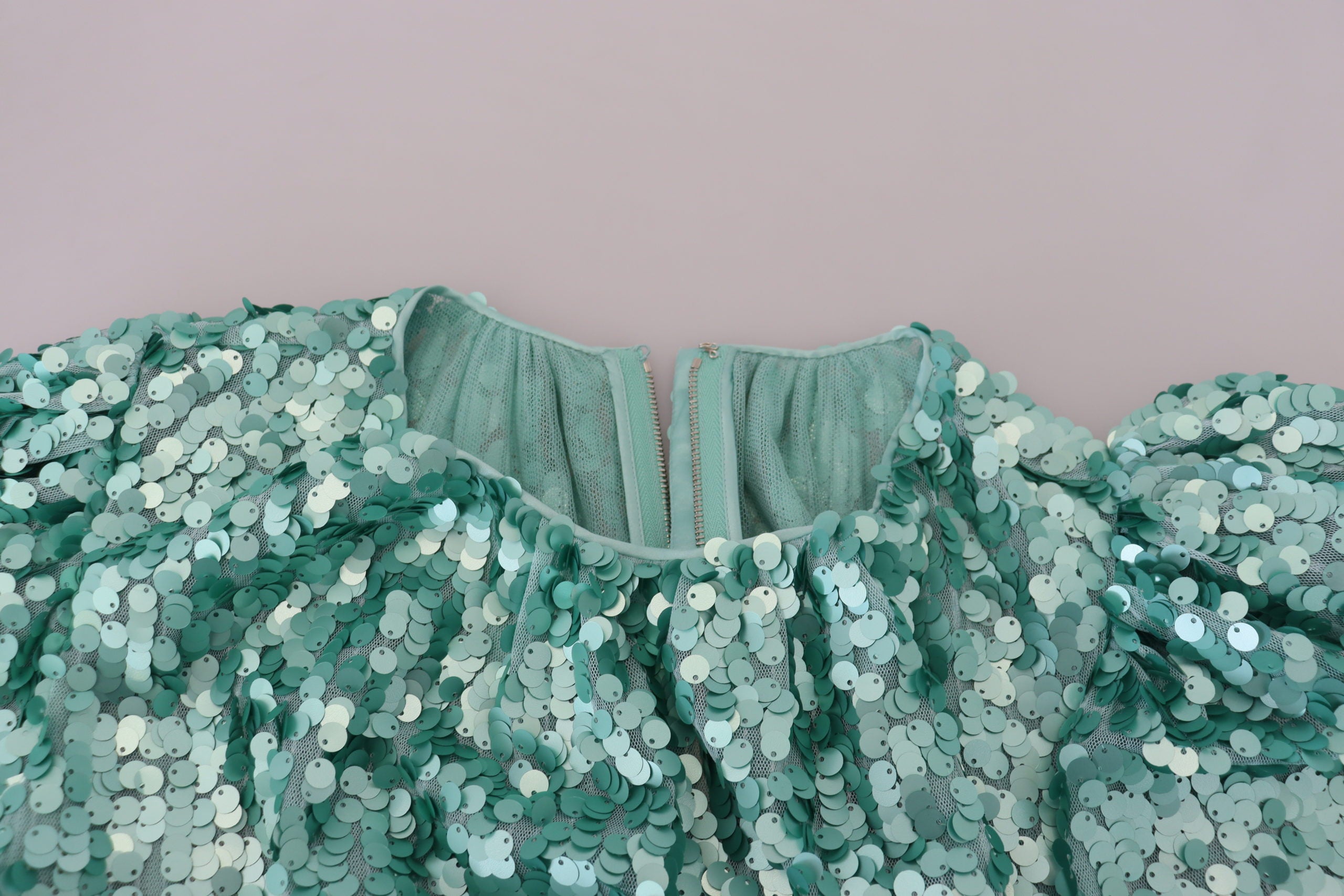 Dolce & Gabbana Blue Sequin Pleated A-line Midi Nylon Dress