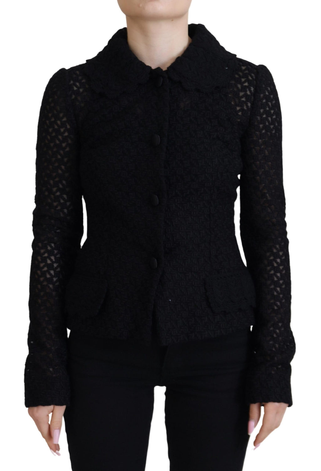 Dolce & Gabbana Schwarze Jacke mit gestricktem Knopfkragen aus Wolle
