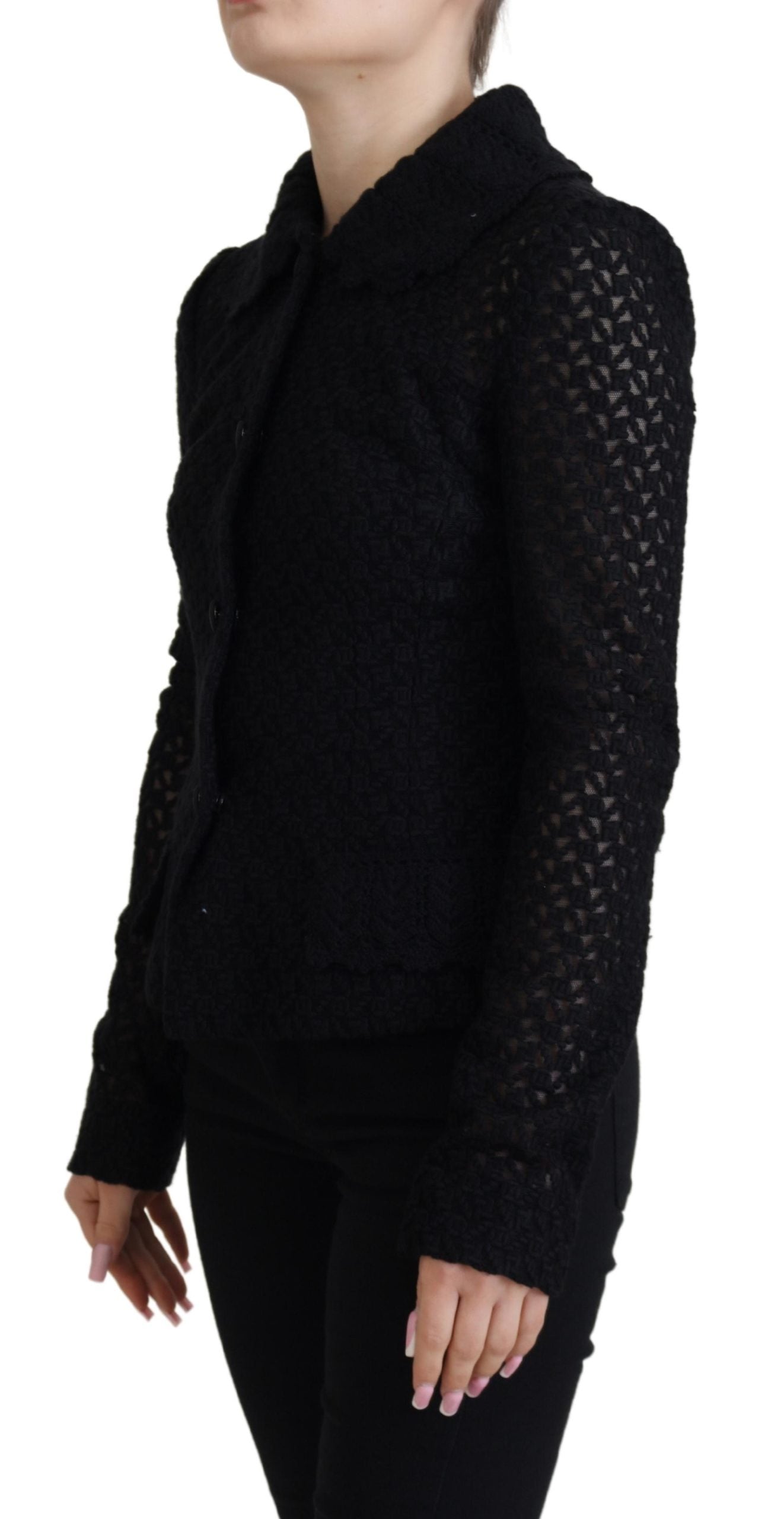 Dolce & Gabbana Schwarze Jacke mit gestricktem Knopfkragen aus Wolle