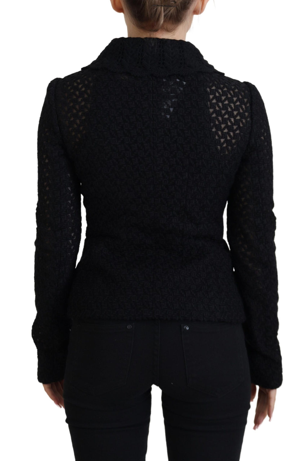 Dolce & Gabbana Schwarze Jacke mit gestricktem Knopfkragen aus Wolle