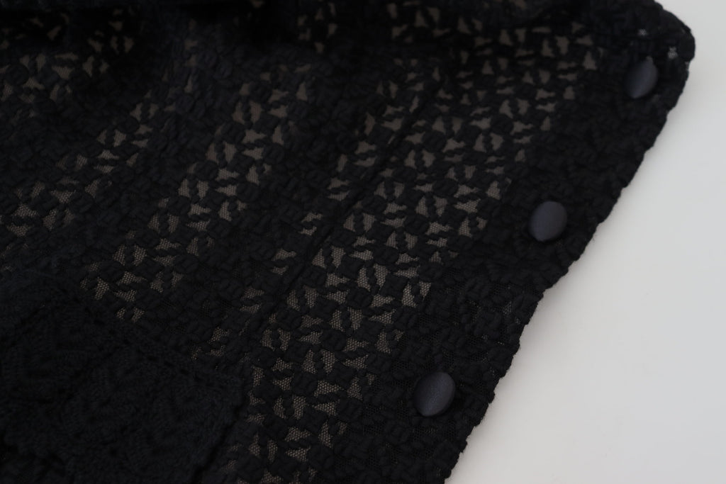 Dolce & Gabbana Schwarze Jacke mit gestricktem Knopfkragen aus Wolle