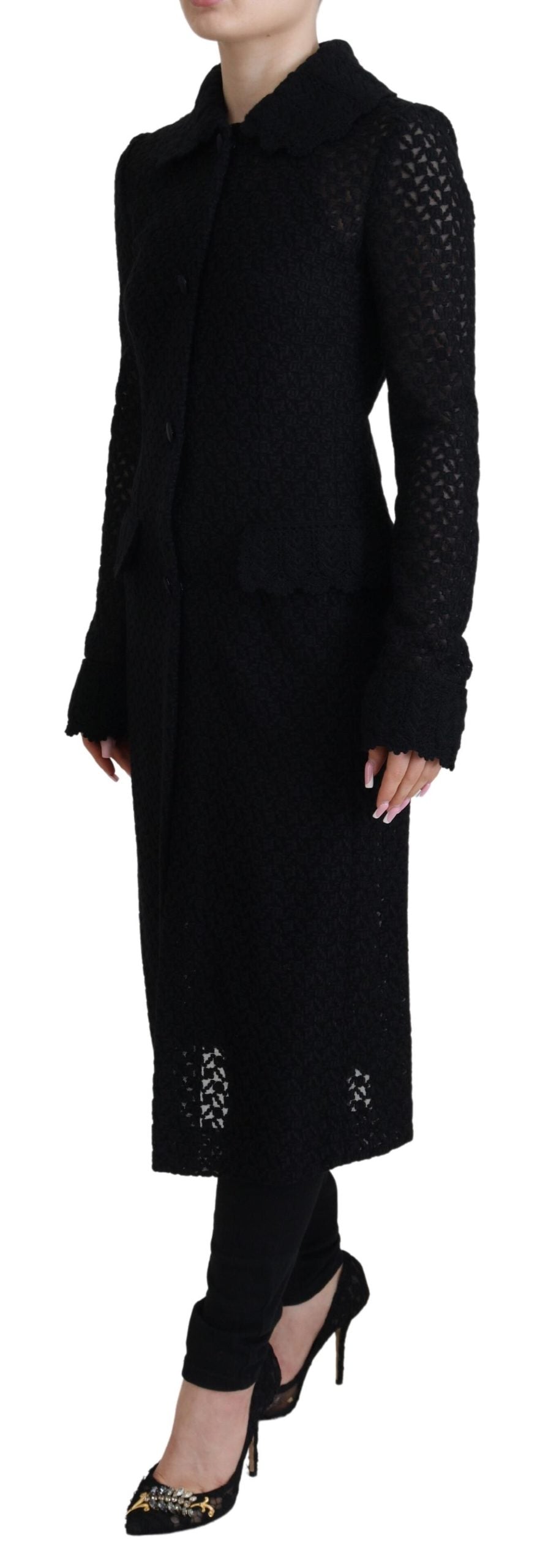 Dolce & Gabbana Schwarzer Button Down Long Blazer Baumwolljacke