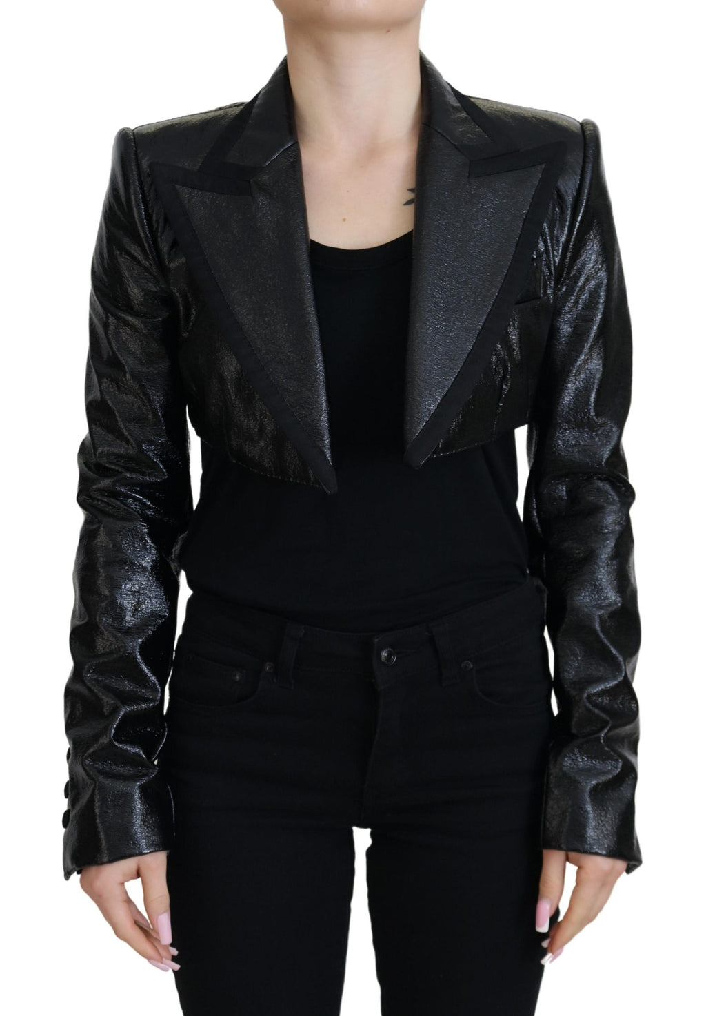 Dolce & Gabbana Black Long Sleeve Cropped Cotton Jacket Blazer