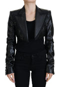 Dolce & Gabbana Black Long Sleeve Cropped Cotton Jacket Blazer