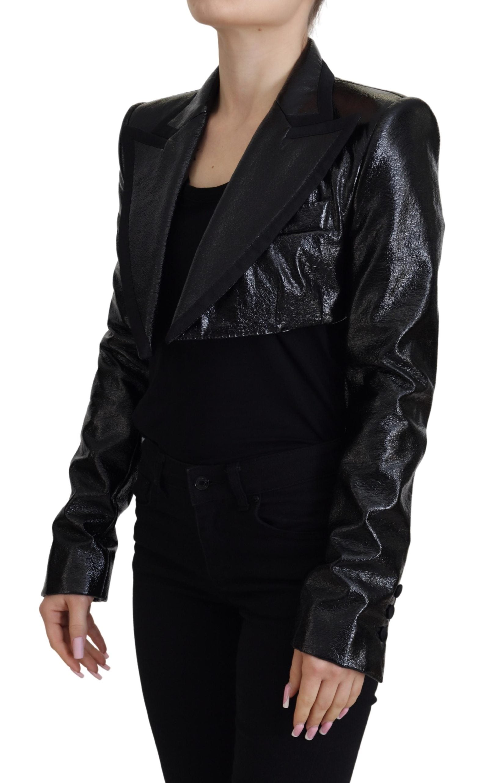 Dolce & Gabbana Black Long Sleeve Cropped Cotton Jacket Blazer