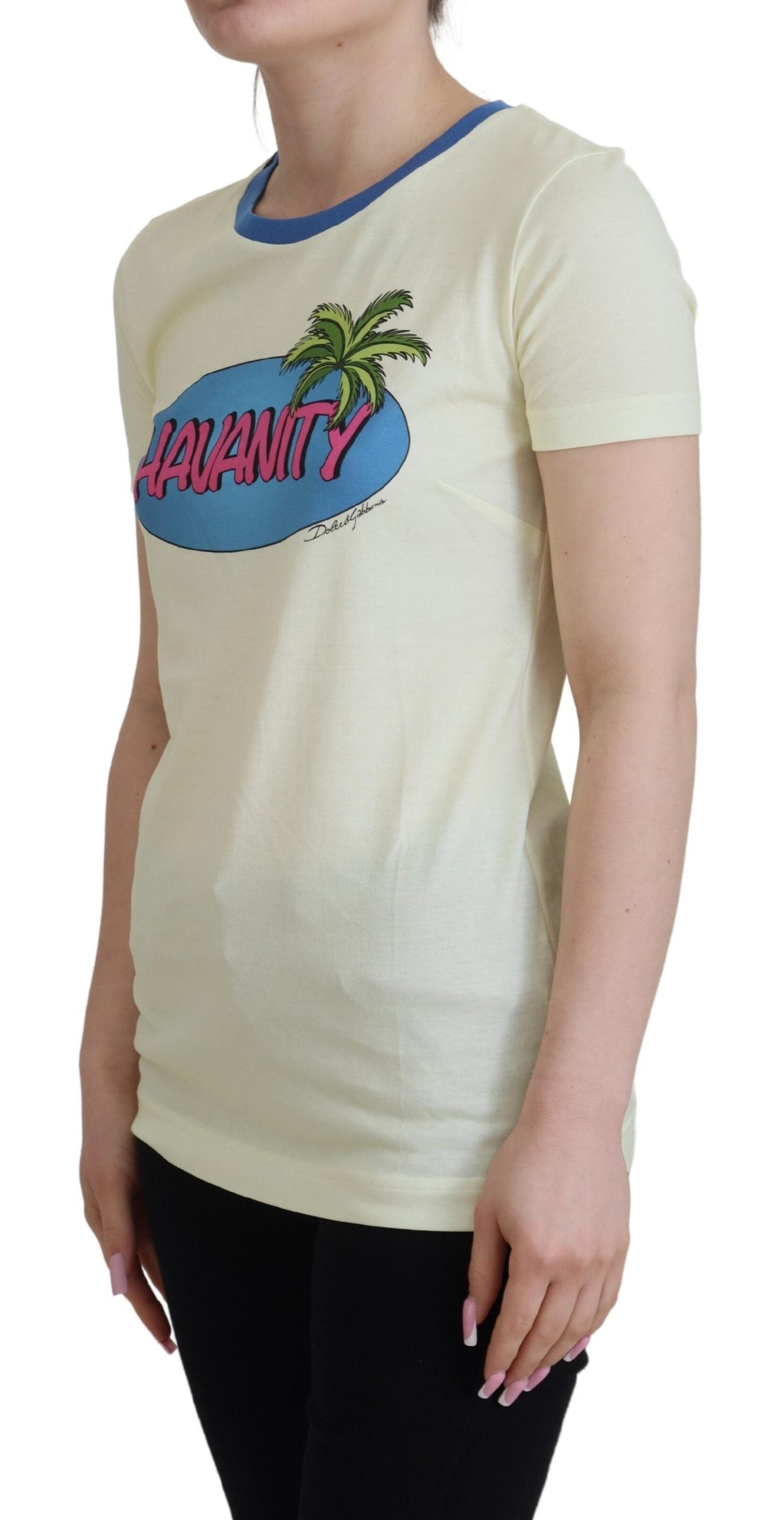 Dolce & Gabbana Yellow Havanity Crew-Neck Cotton T-Shirt