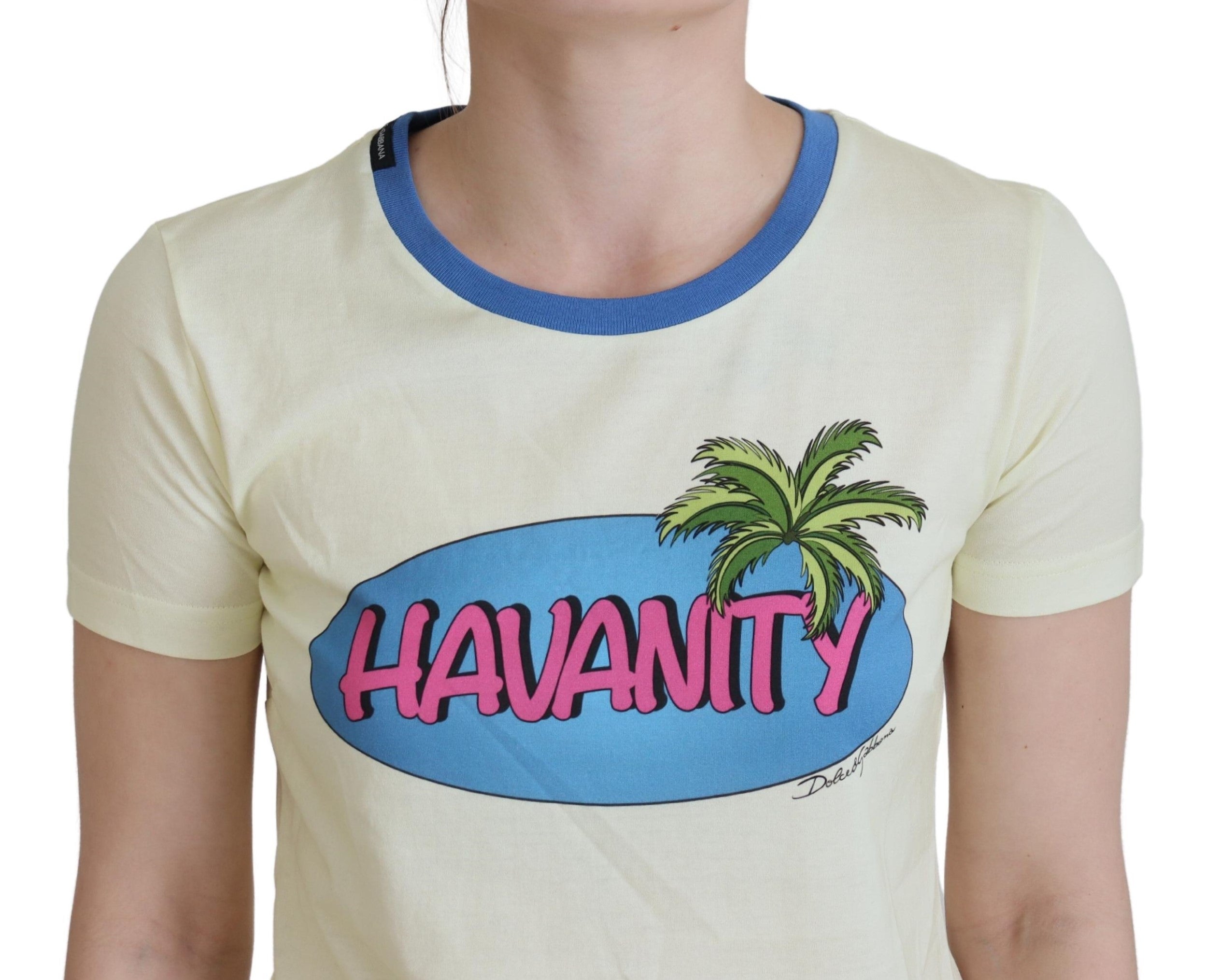 Dolce & Gabbana Yellow Havanity Crew-Neck Cotton T-Shirt
