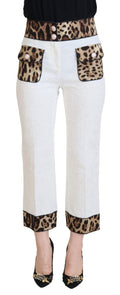 Dolce & Gabbana White High-Waisted Leopard Print Trousers