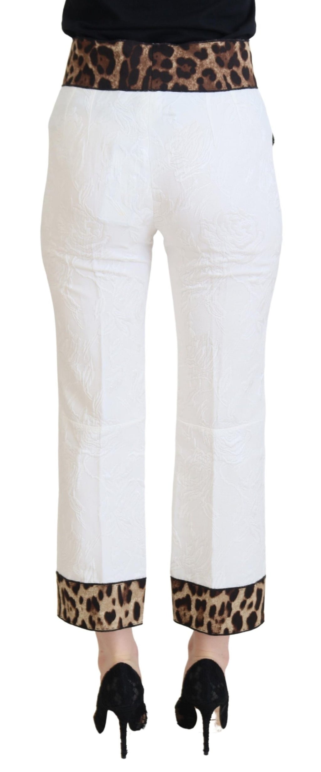 Dolce & Gabbana White High-Waisted Leopard Print Trousers