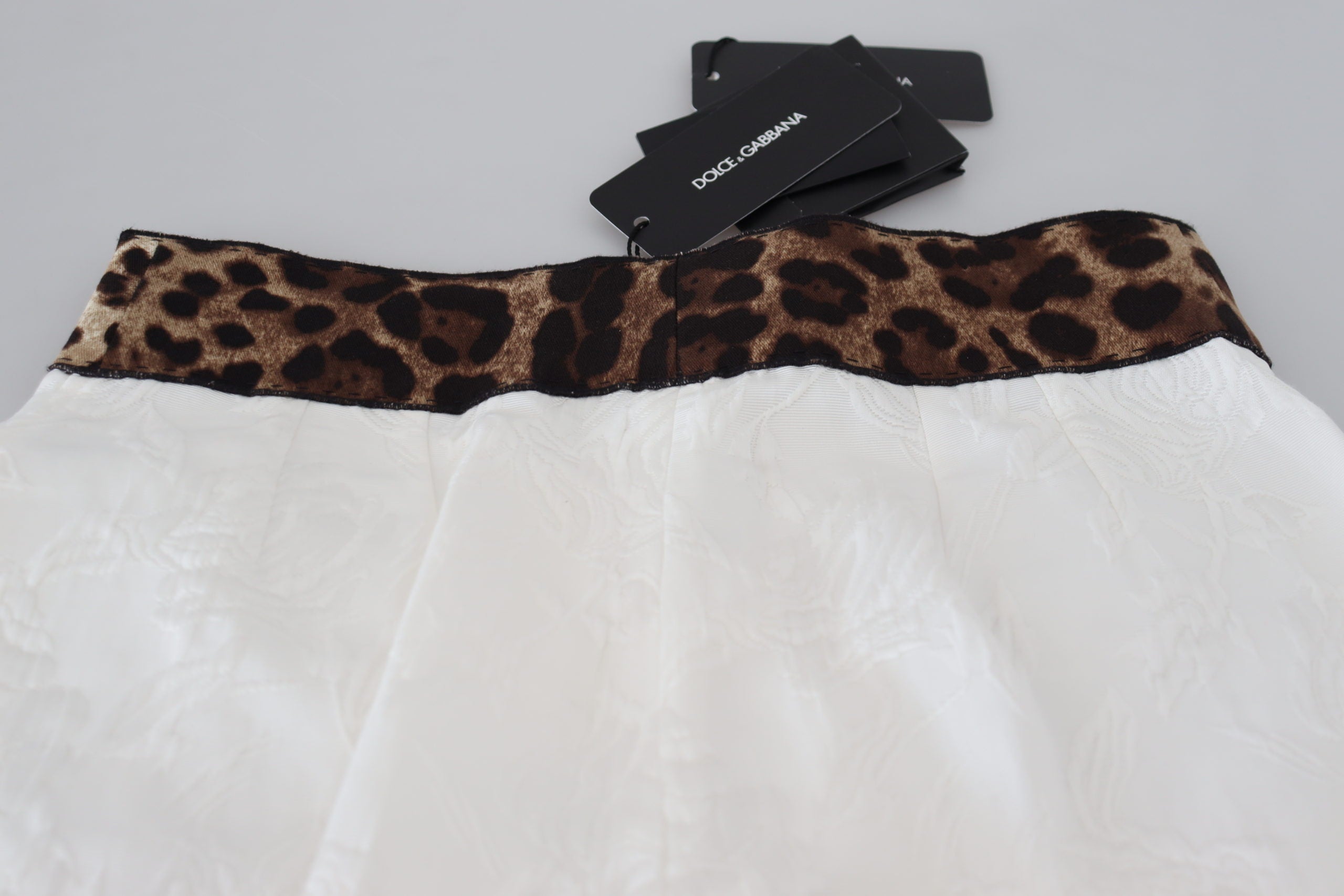 Dolce & Gabbana White High-Waisted Leopard Print Trousers