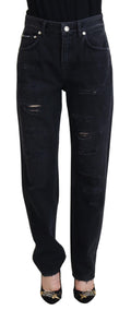 Dolce & Gabbana Schwarze zerfledderte Denim-Jeans mit hoher Taille aus Baumwolle
