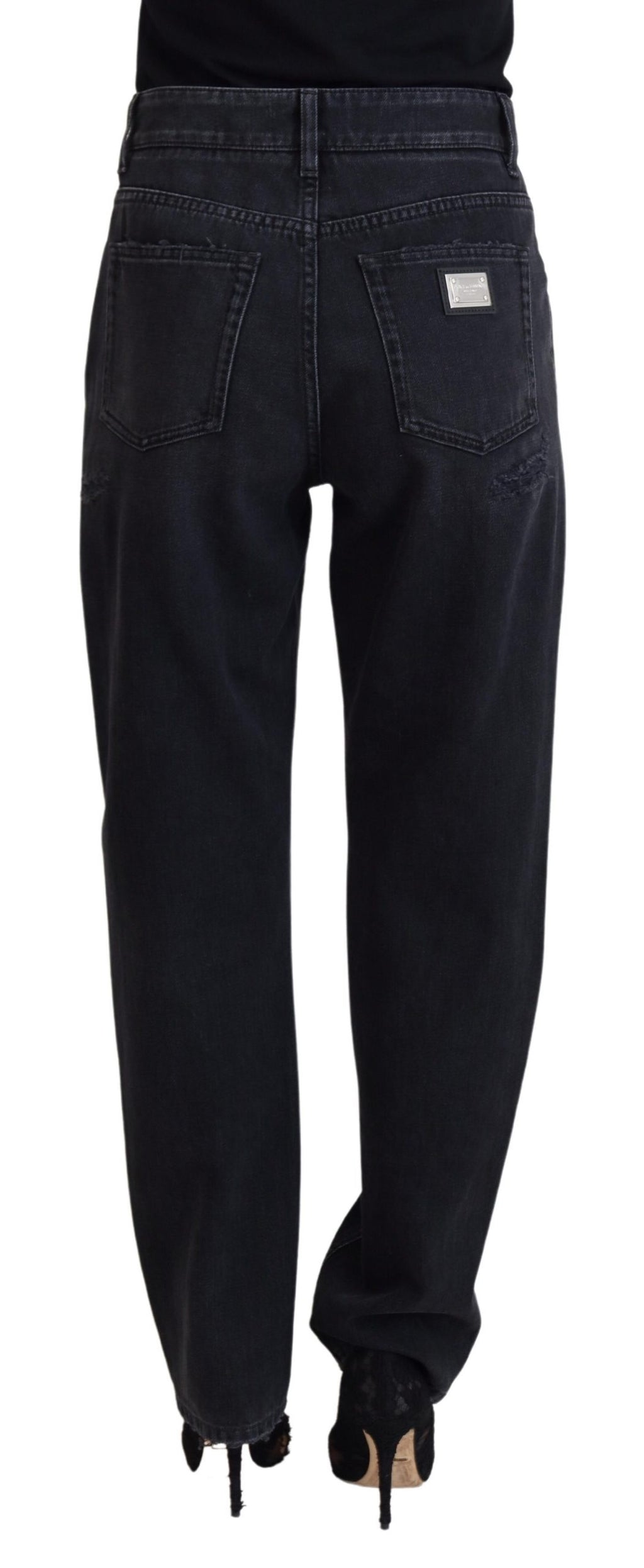 Dolce & Gabbana Schwarze zerfledderte Denim-Jeans mit hoher Taille aus Baumwolle