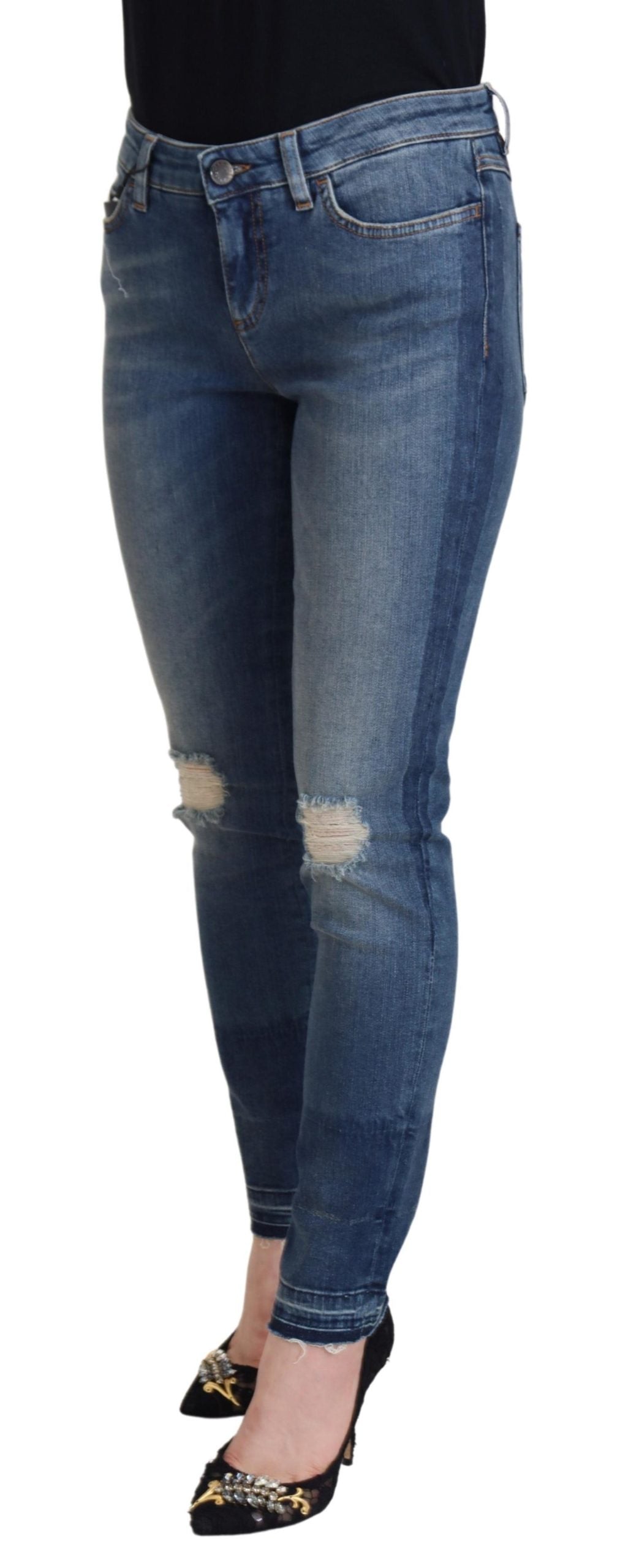 Dolce & Gabbana Blaue, verwaschene, zerfledderte Denim-Jeans aus Baumwolle