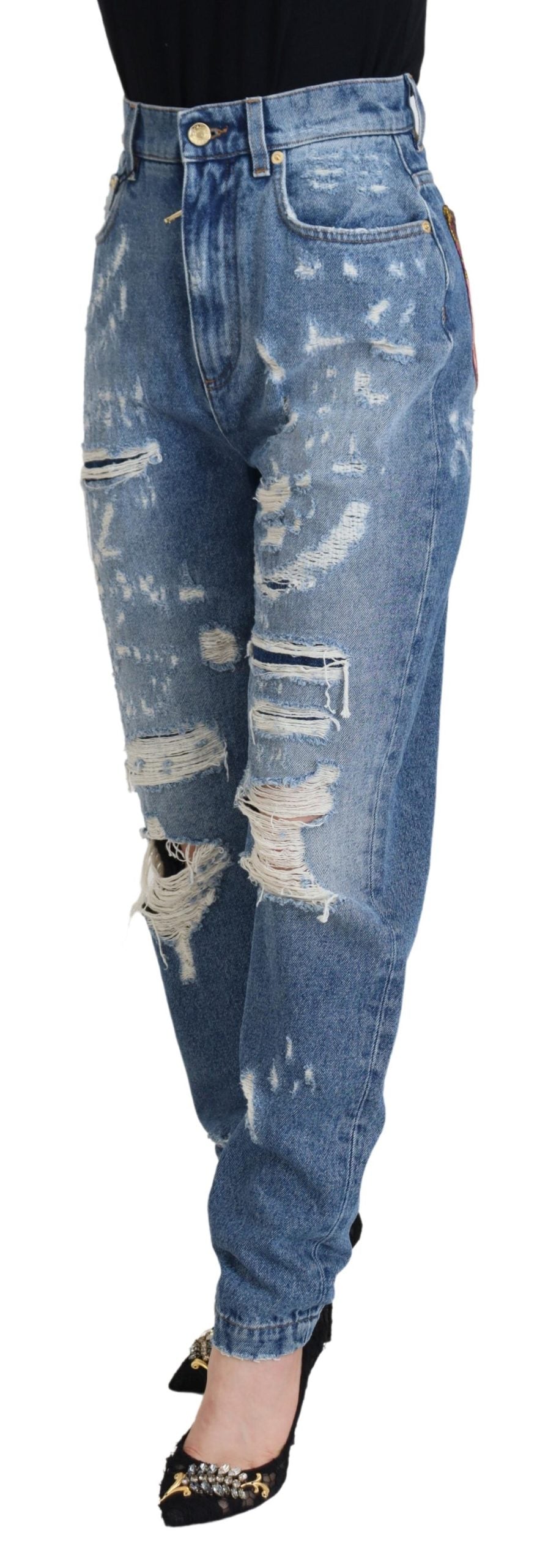 Dolce & Gabbana Blaue, verwaschene, zerfledderte Denim-Jeans aus Baumwolle