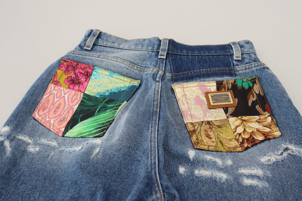 Dolce & Gabbana Blaue, verwaschene, zerfledderte Denim-Jeans aus Baumwolle
