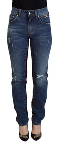 Dolce & Gabbana Blue Plaid Skinny Denim Jeans