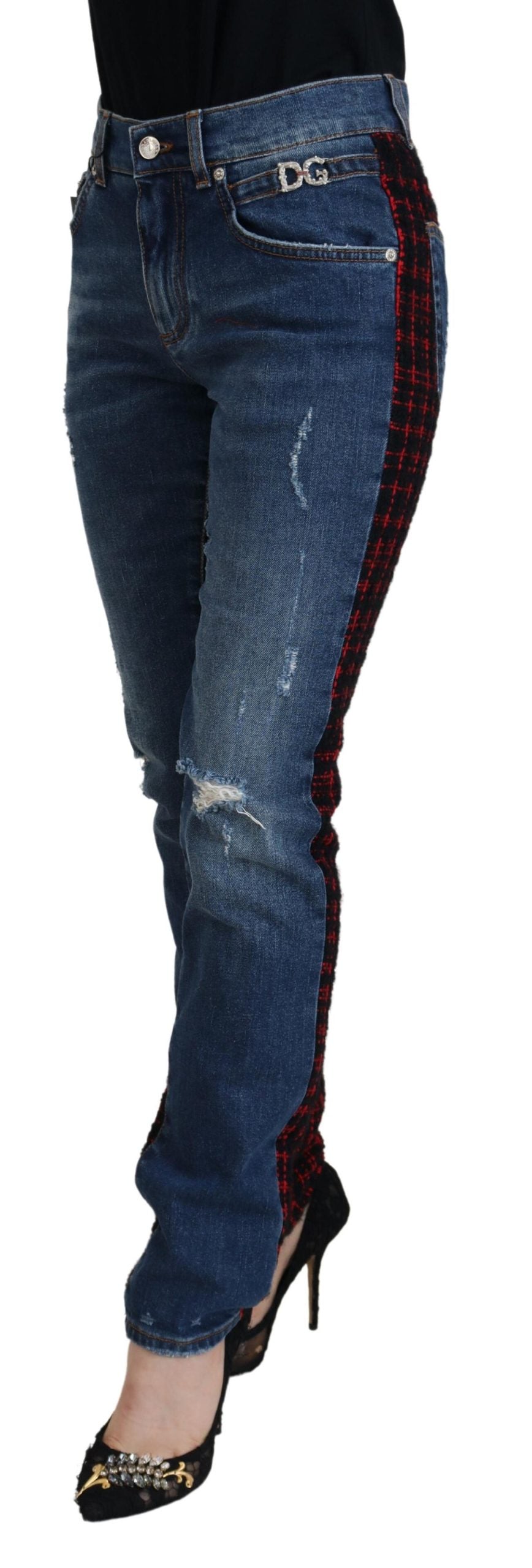 Dolce & Gabbana Blue Plaid Skinny Denim Jeans