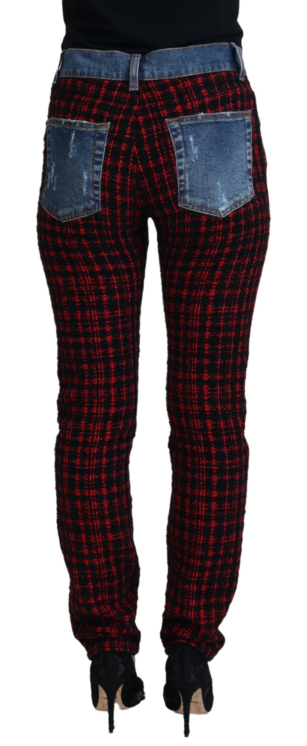 Dolce & Gabbana Blue Plaid Skinny Denim Jeans