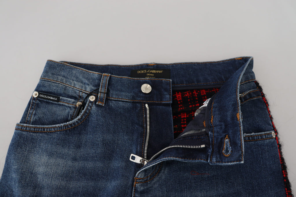 Dolce & Gabbana Blue Plaid Skinny Denim Jeans