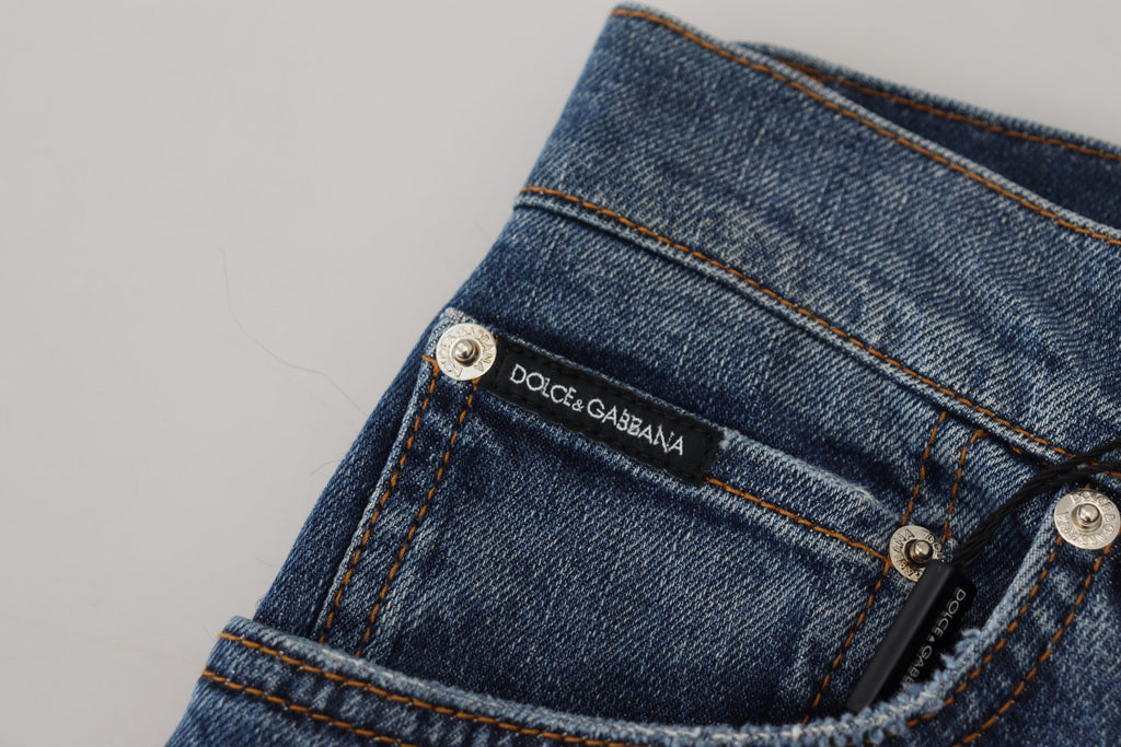 Dolce & Gabbana Blue Plaid Skinny Denim Jeans