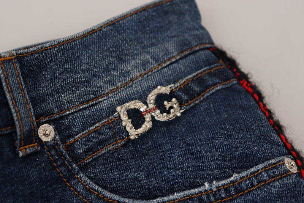 Dolce & Gabbana Blue Plaid Skinny Denim Jeans