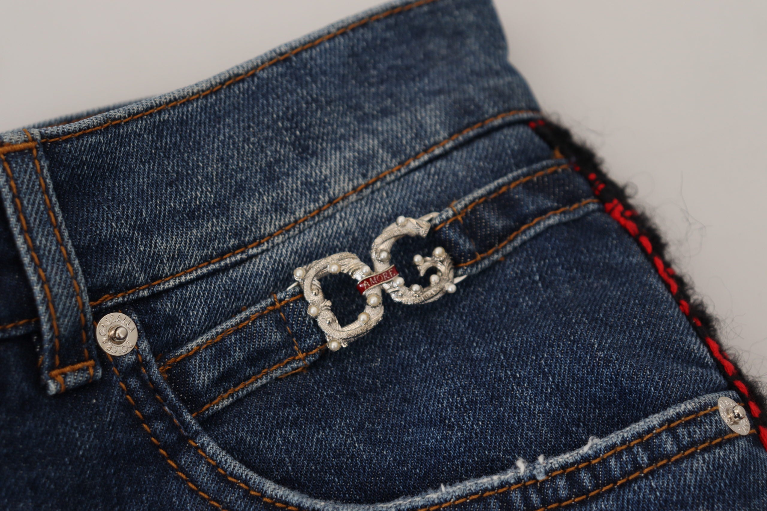 Dolce & Gabbana Blue Plaid Skinny Denim Jeans