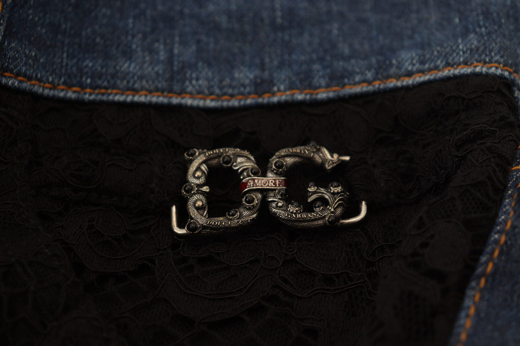 Dolce & Gabbana Schwarze florale Skinny Denim Jeans mit Spitze