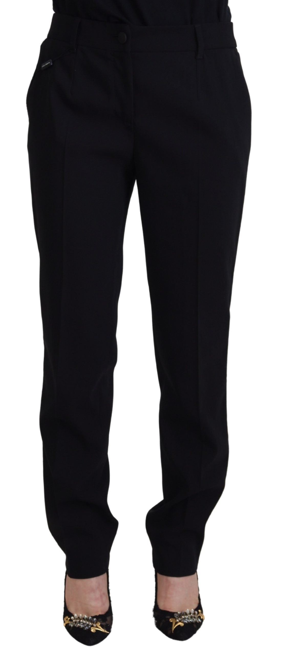 Dolce & Gabbana Women's Black Tapered Wool Trousers