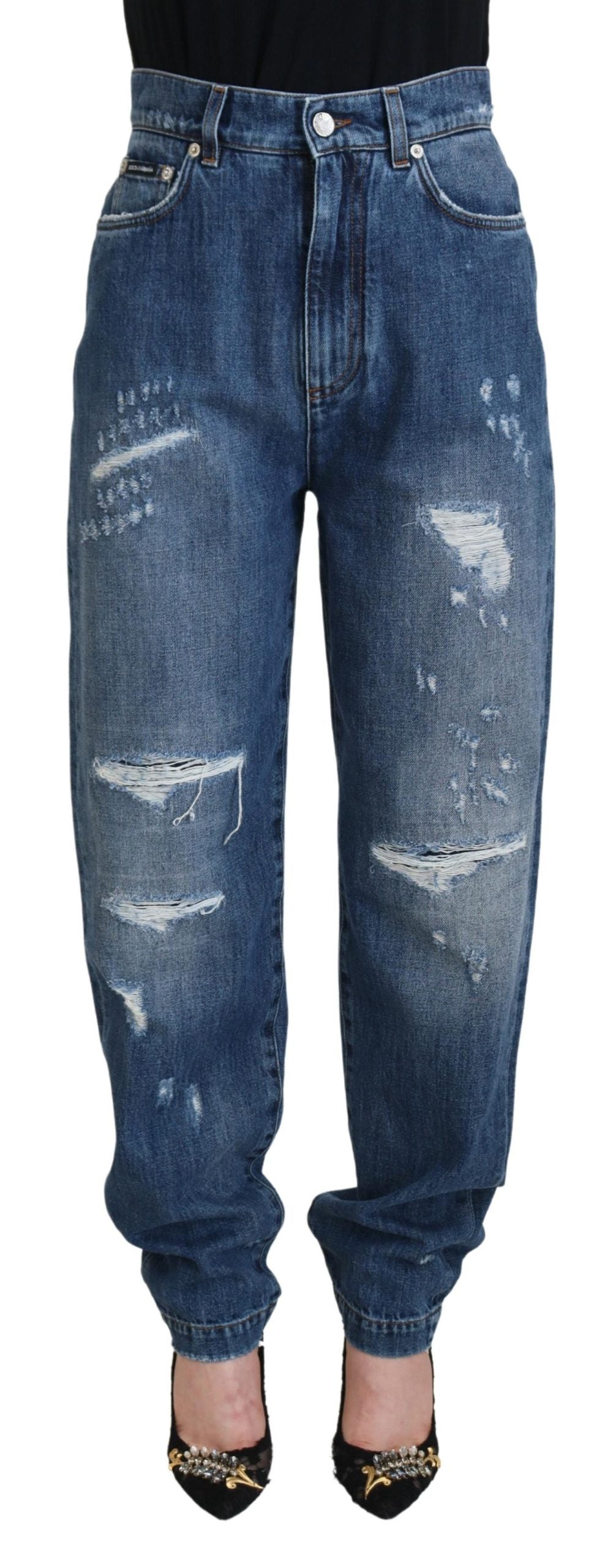 Dolce & Gabbana Blue Washed Distressed Cotton Denim Jeans