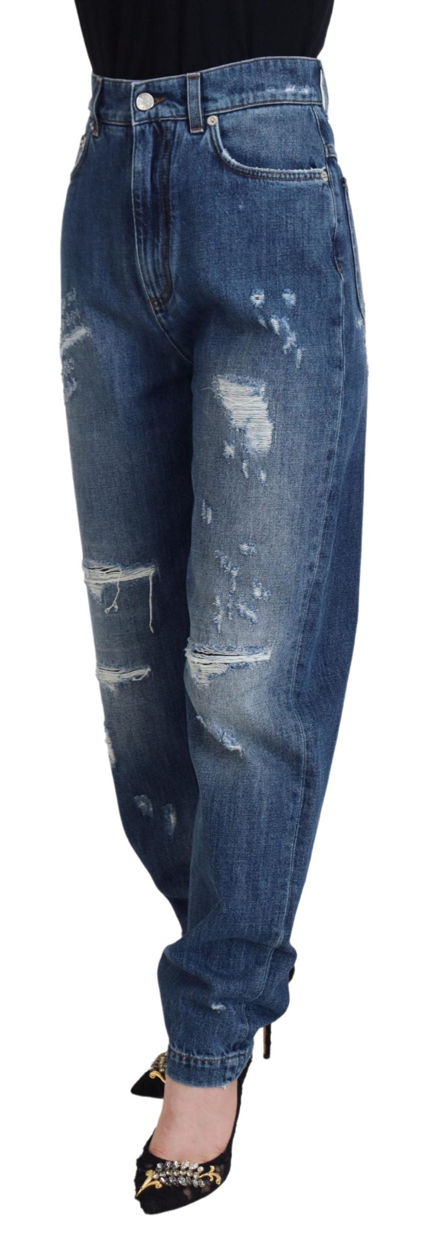 Dolce & Gabbana Blue Washed Distressed Cotton Denim Jeans