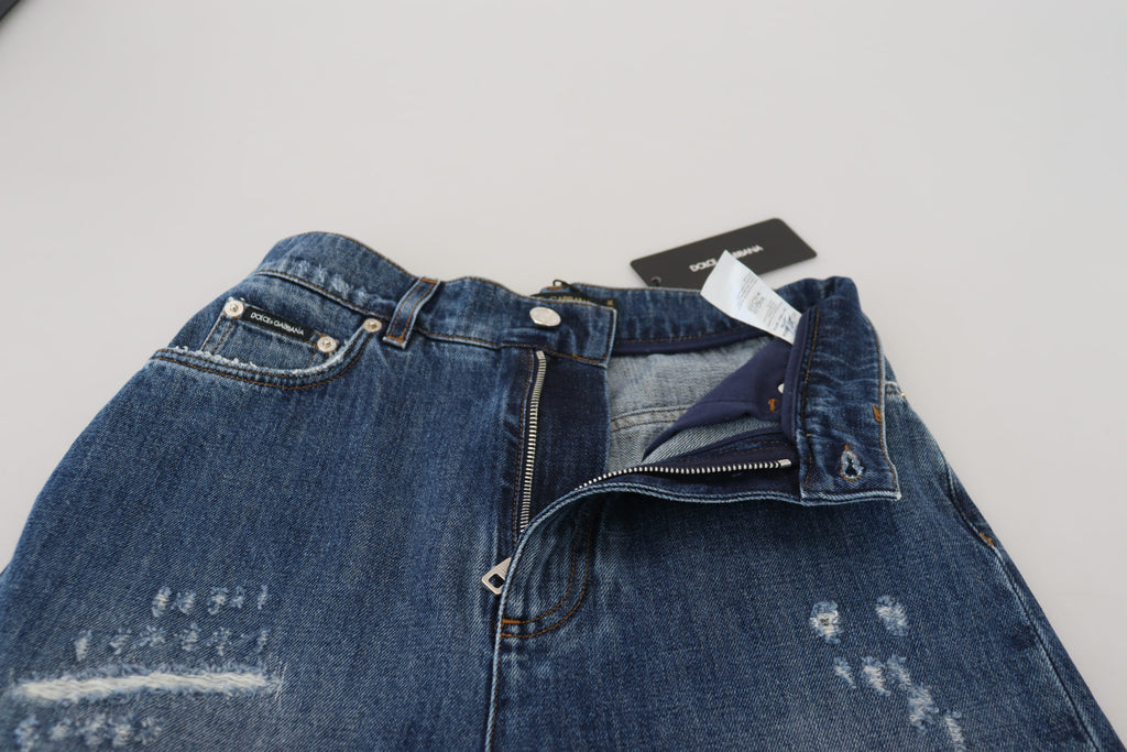Dolce & Gabbana Blue Washed Distressed Cotton Denim Jeans
