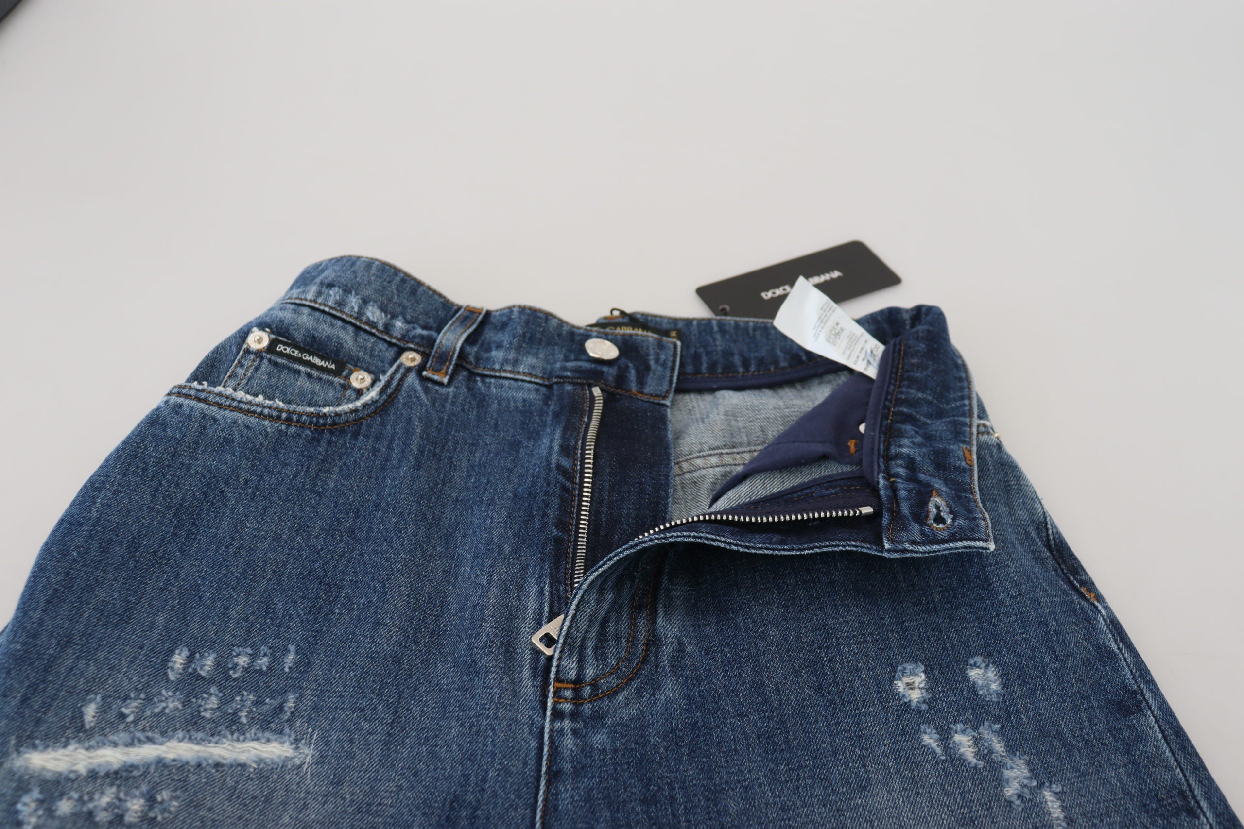 Dolce & Gabbana Blue Washed Distressed Cotton Denim Jeans