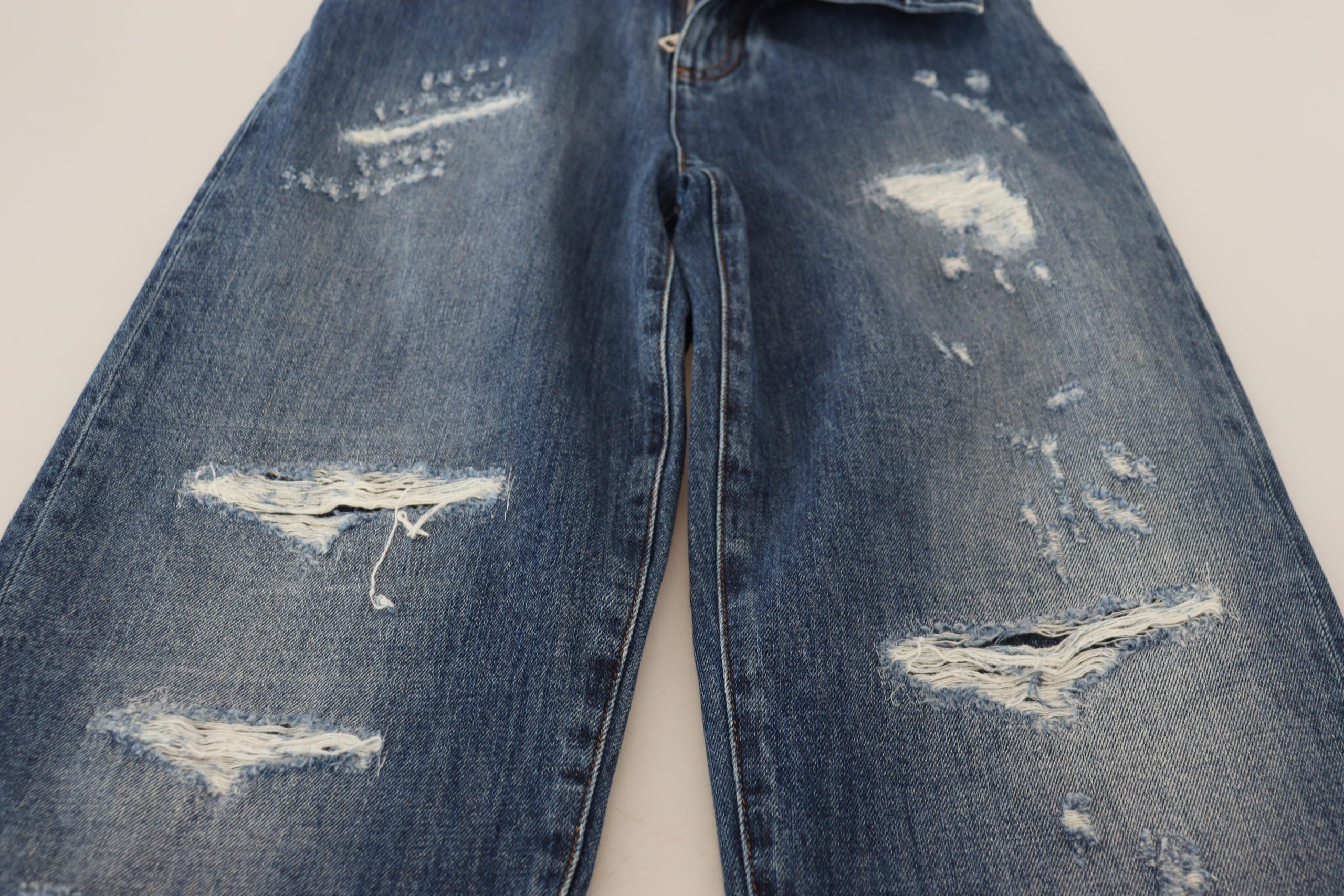 Dolce & Gabbana Blue Washed Distressed Cotton Denim Jeans
