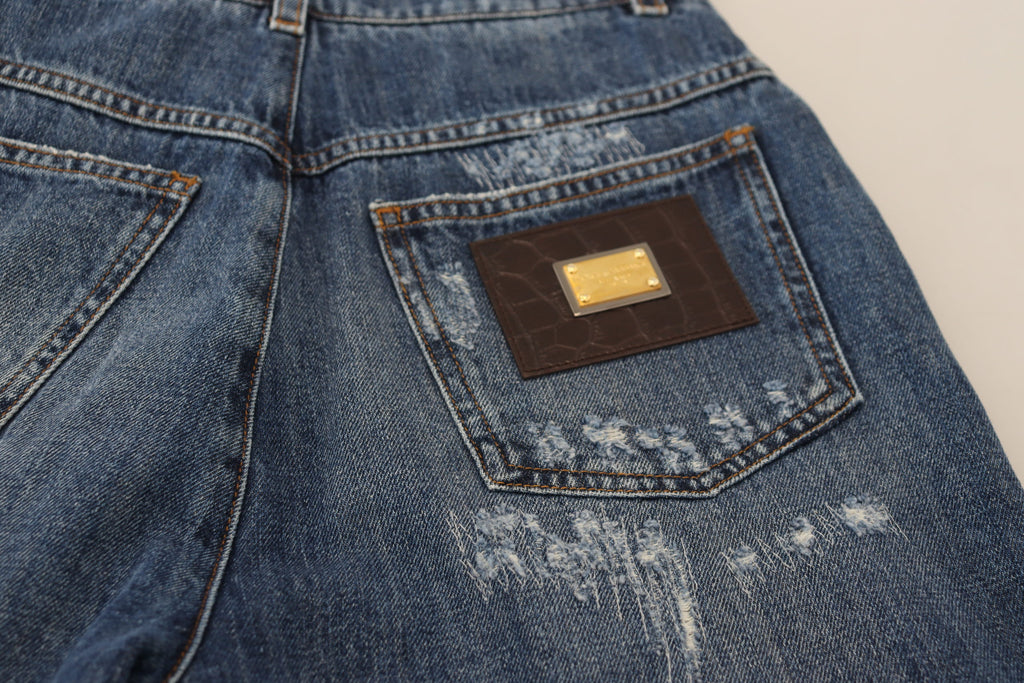 Dolce & Gabbana Blue Washed Distressed Cotton Denim Jeans