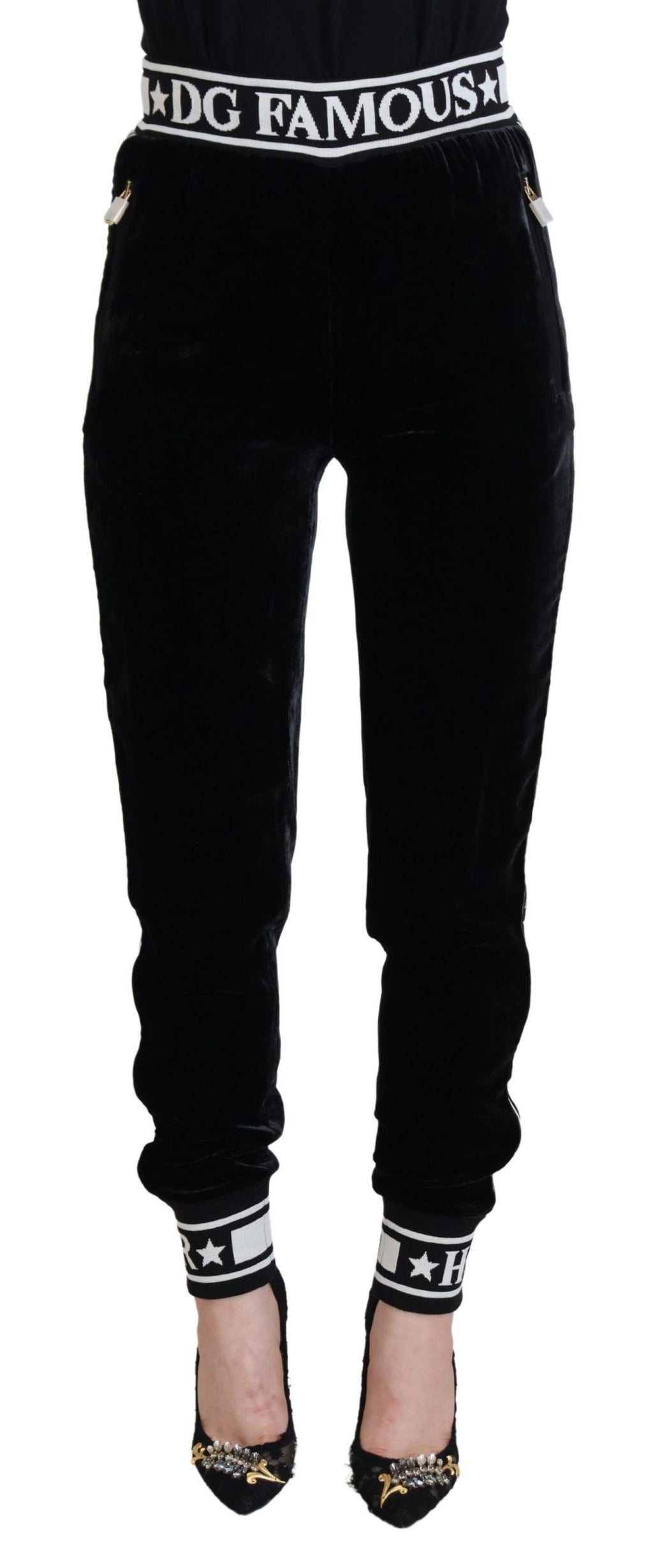 Dolce & Gabbana Schwarze DG Logo-Samt-Hose