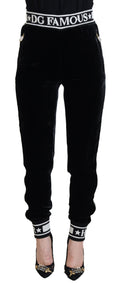 Dolce & Gabbana Schwarze DG Logo-Samt-Hose