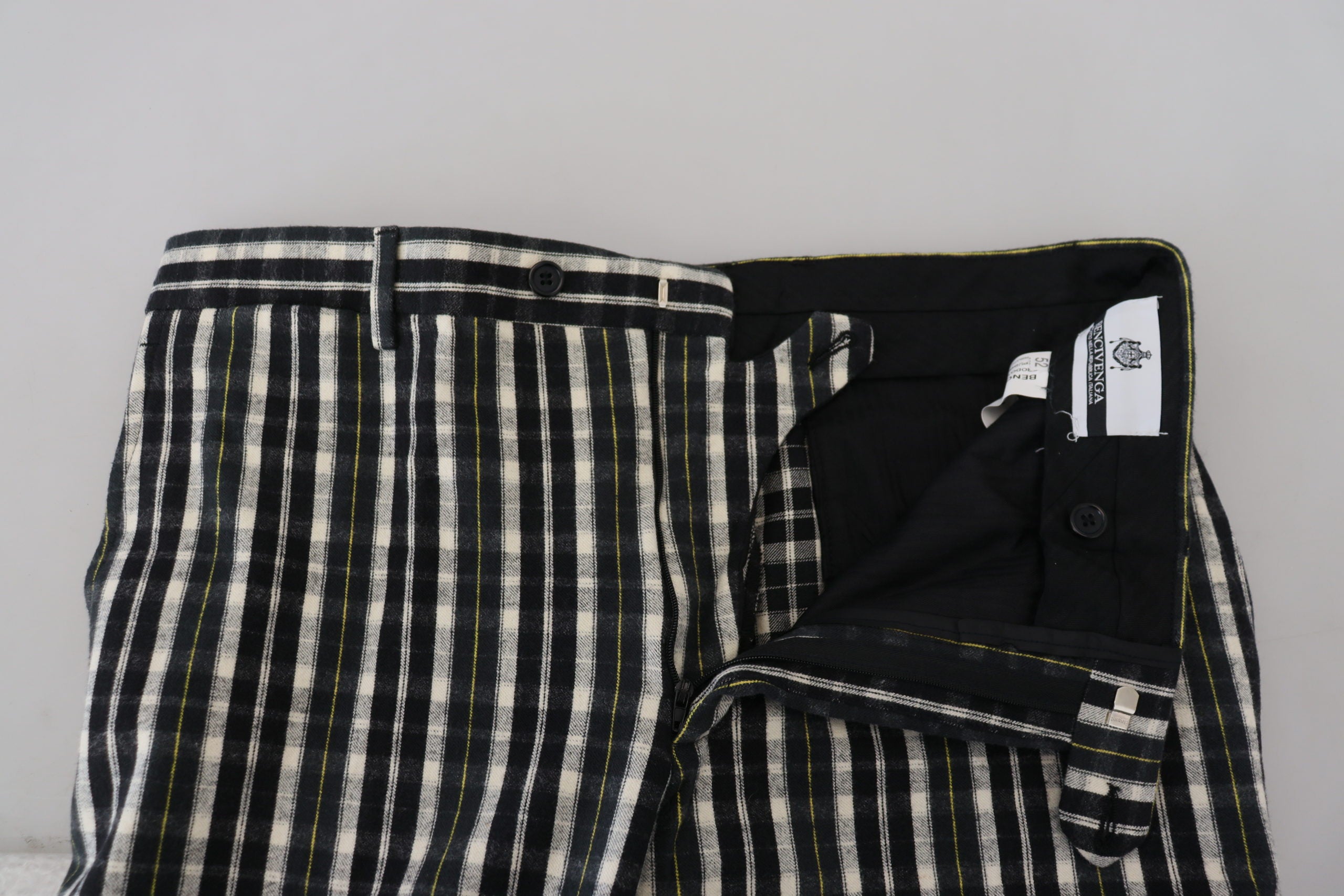 BENCIVENGA Black Checked Cotton Casual Trousers