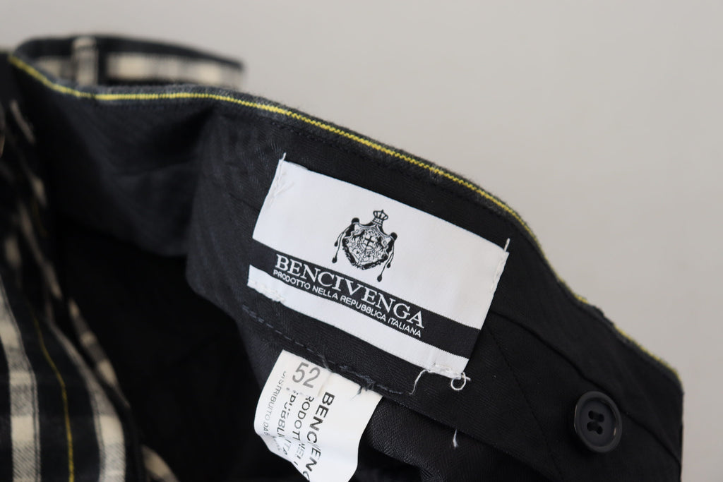 BENCIVENGA Black Checked Cotton Casual Trousers