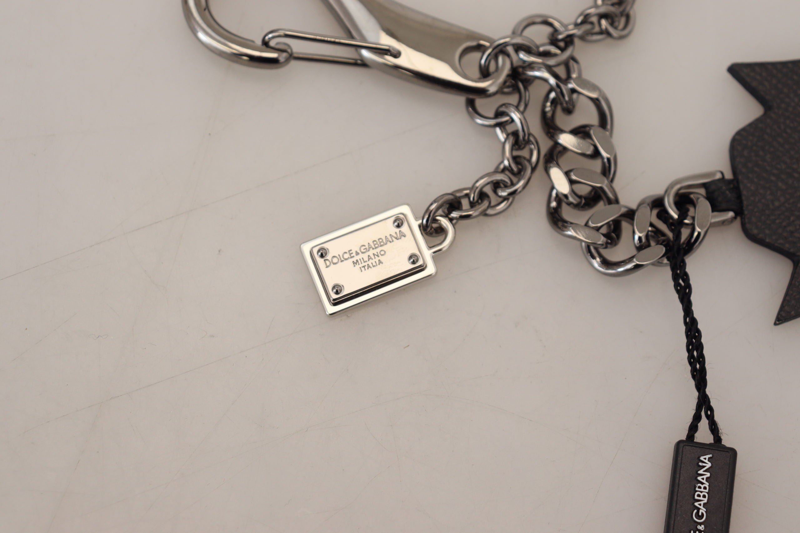 Dolce & Gabbana Black Prince Studs Logo Silber Messing Schlüsselanhänger